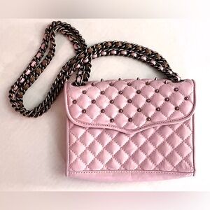 RARE Rebecca Minkoff Leather Cotton Candy Pink Studded Mini Quilted Shoulder Bag